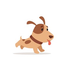 Little puppy smiles and runs. Vector illustration on white background.
