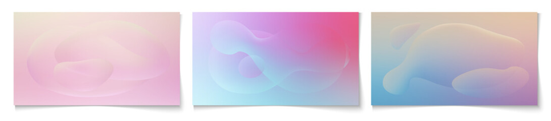 Set of horizontal abstract background with liquid shapes. Wallpaper template is light color gradient with bubble forms. Vector illustration.