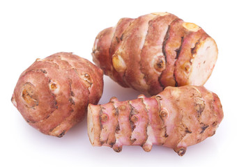Fresh topinambur on white background