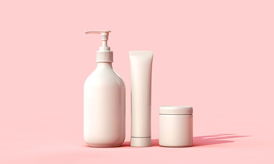 Blank white cosmetic skincare makeup containers. 3D Render