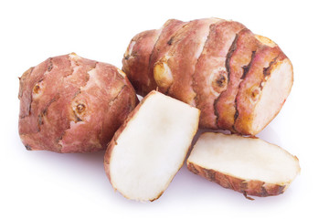 Fresh topinambur on white background