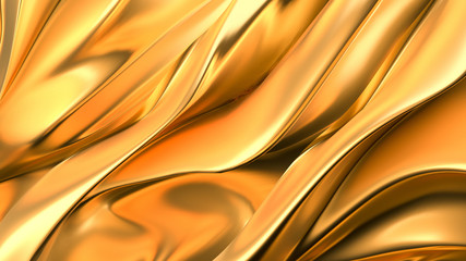 Luxurious golden background with satin drapery. 3d illustration, 3d rendering.