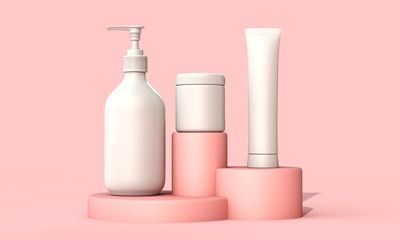 Blank white cosmetic skincare makeup containers. 3D Render