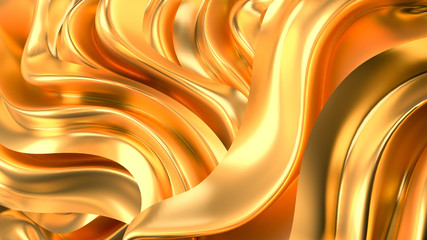 Luxurious golden background with satin drapery. 3d illustration, 3d rendering.