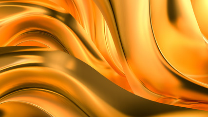 Luxurious golden background with satin drapery. 3d illustration, 3d rendering.