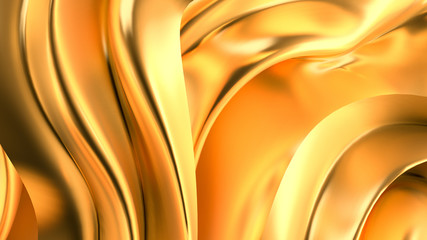 Luxurious golden background with satin drapery. 3d illustration, 3d rendering.