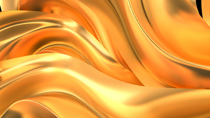 Luxurious golden background with satin drapery. 3d illustration, 3d rendering.