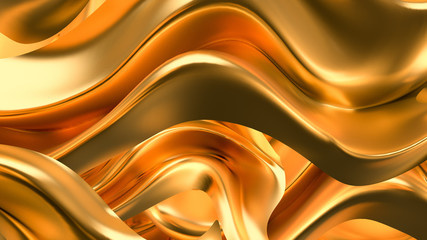 Obraz premium Luxurious golden background with satin drapery. 3d illustration, 3d rendering.