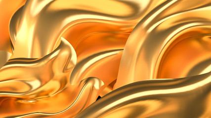 Luxurious golden background with satin drapery. 3d illustration, 3d rendering.