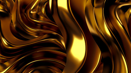 Luxurious golden background with satin drapery. 3d illustration, 3d rendering.