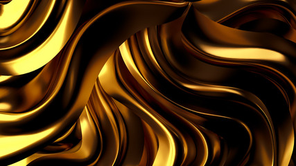 Luxurious golden background with satin drapery. 3d illustration, 3d rendering.