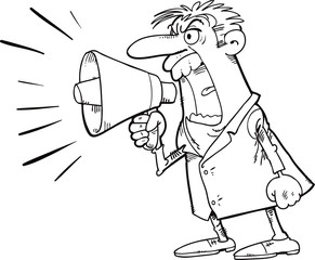 Business man shouting through loud speaker