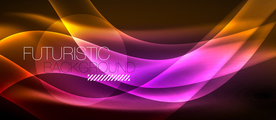 Neon shiny light glowing wave lines