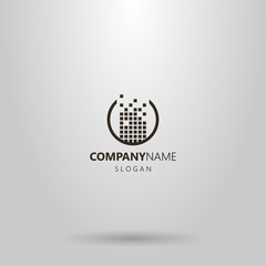 black and white simple vector logo design built from a set of squares in a round frame
