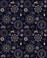 Seamless pattern with grape branches. Growing and pruning grapevines Textile print design.