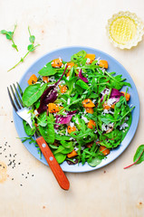 Roasted Pumpkin Healthy Vegetarian Salad, Butternut Squash, Rice and Sesame Seeds Salad