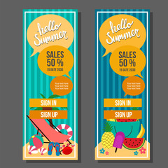 hello summer vertical banner vintage travel and swim