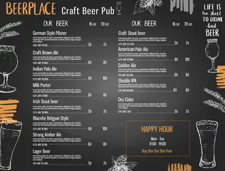 Fotobehang Beer menu template for pub or brewery with hand drawn elements © Diana Vyshniakova