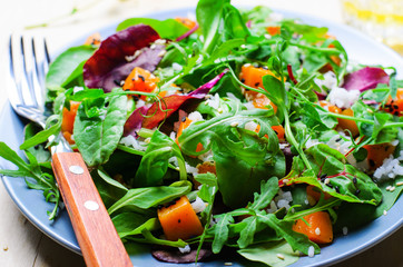Roasted Pumpkin Healthy Vegetarian Salad, Butternut Squash, Rice and Sesame Seeds Salad