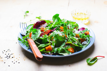 Roasted Pumpkin Healthy Vegetarian Salad, Butternut Squash, Rice and Sesame Seeds Salad