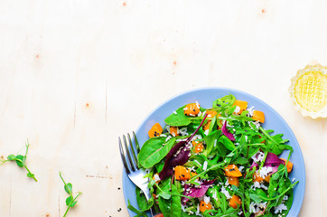 Roasted Pumpkin Healthy Vegetarian Salad, Butternut Squash, Rice and Sesame Seeds Salad