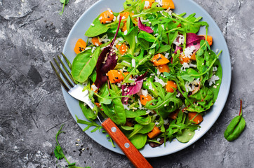 Roasted Pumpkin Healthy Vegetarian Salad, Butternut Squash, Rice and Sesame Seeds Salad