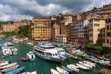 View of the Camogli's city on the Ligurian Riviera in Italy whit its porto.