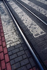 tramway tracks on the asphalt in the street in Bilbao city Spain
