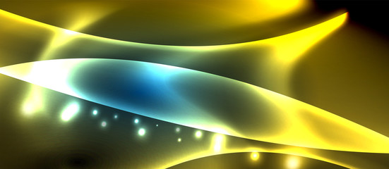 Neon glowing lines, magic energy space light concept, abstract background wallpaper design