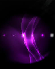 Dark background with neon color waves, vector template