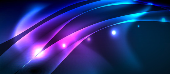 Neon glowing lines, magic energy space light concept, abstract background wallpaper design