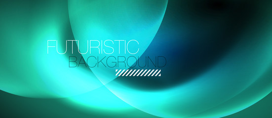 Blue neon bubbles and circles abstract background, futuristic magic techno design