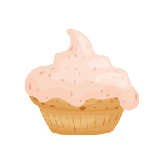 Cake in the form of a basket with cream. Vector illustration on white background.