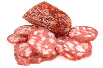 Salami on white background