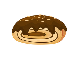 Bun in the form of a roll with chocolate filling. Vector illustration on white background.