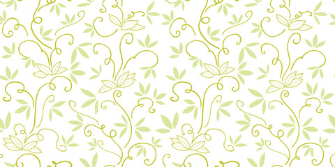Naklejka premium White pattern with green abstract plant.