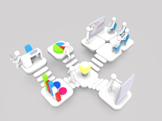 Isometric abstract white office floor interior concept with white people on transparent background 3d rendering illustration