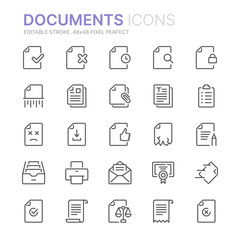 Collection of documents line icons. 48x48 Pixel Perfect. Editable stroke