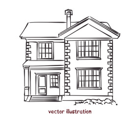 vector sketch of wooden house