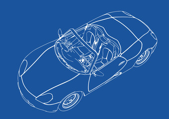 drawing of a sports car on a blue background vector