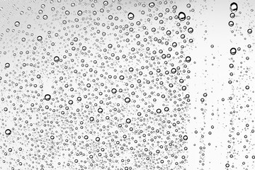 white isolated background water drops on the glass / wet window glass with splashes and drops of water and lime, texture autumn background