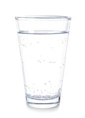 Glass of fresh water on white background