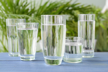 Glasses of fresh water on table