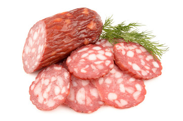Salami on white background