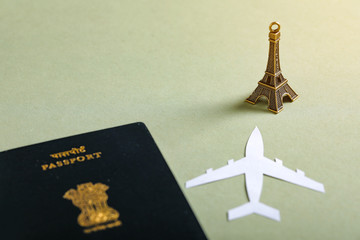 travel concetravel concept , Indian passport with paper airplanept , Indian passport with paper airplane