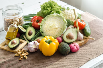 Preparation of healthy food from organic products on the table