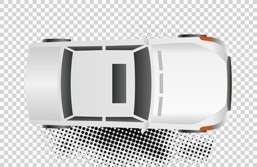 White car top view vector illustration. Flat design auto. Illustration for transport concepts, car infographic, icons or web design. Delivery automobile. Isolated on white background. Sedan.