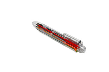 Pen writing in several colors on a white background.Fountain pen