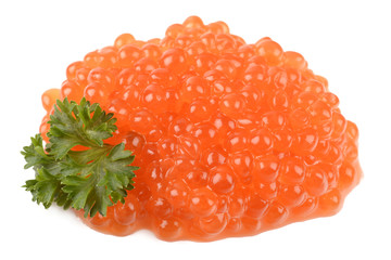 red caviar on white background