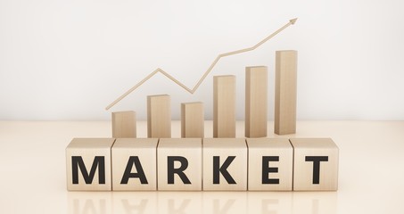 Business finance concept wooden cubes 3D render